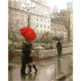 Painting by numbers loving couple on bridge